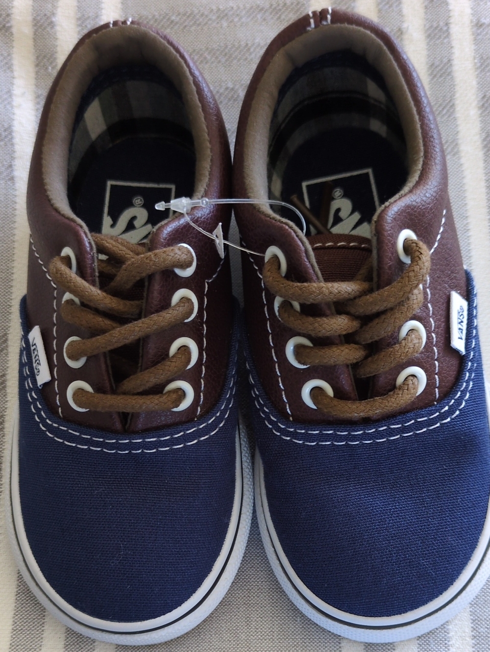 Vans Kids Navy and Brown Canvas Lace-Up Sneakers